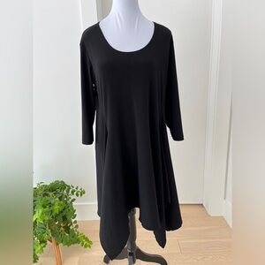 SYMPLI Asymmetric Handkerchief Hem 3/4 Sleeve Jersey Dress Tunic Scoop Neck